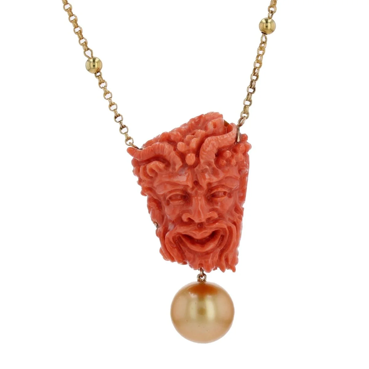 Collier Chaîne en or jaune, perles et corail
