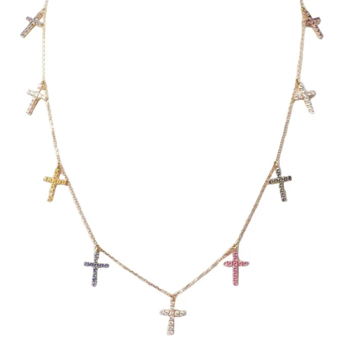 Collier Chaîne CARTIER "Croix" en or rose, saphirs et diamants
