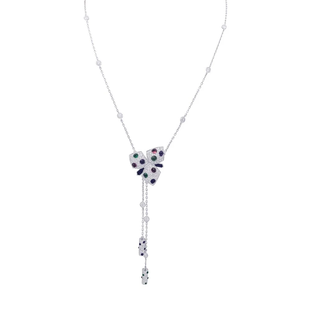 Collier CARTIER "Caresses d'Orchidées" en or blanc et pierres de couleurs