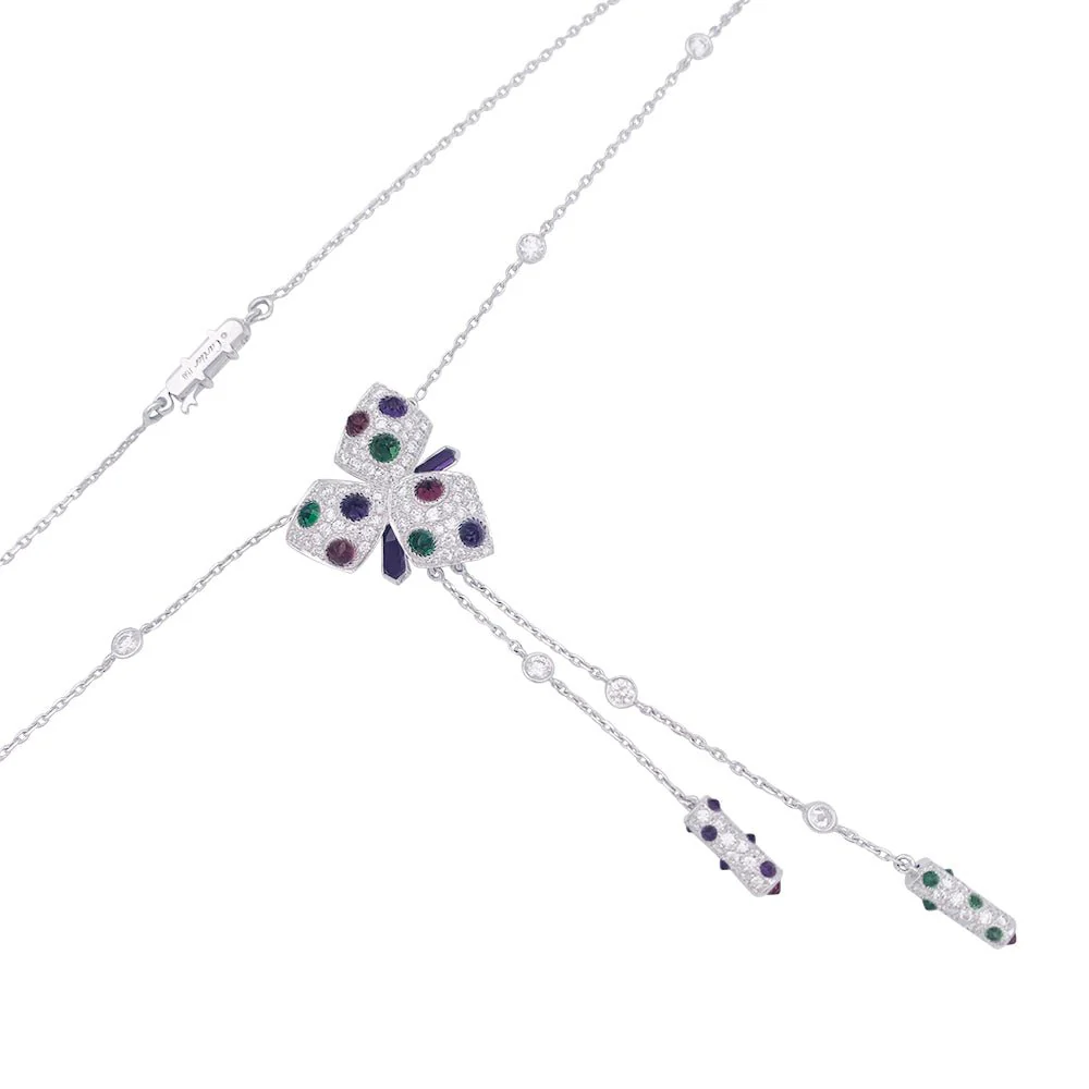 Collier CARTIER "Caresses d'Orchidées" en or blanc et pierres de couleurs - Image 4