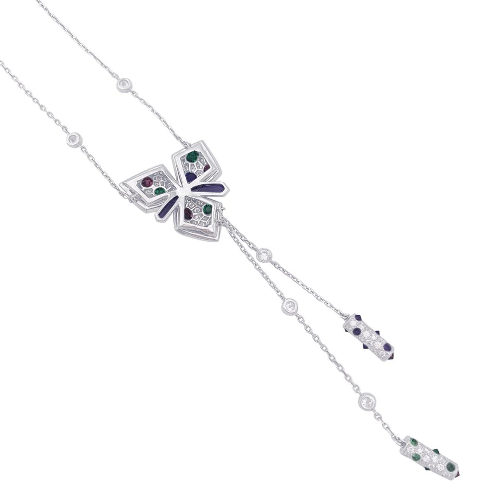 Collier CARTIER "Caresses d'Orchidées" en or blanc et pierres de couleurs - Image 5