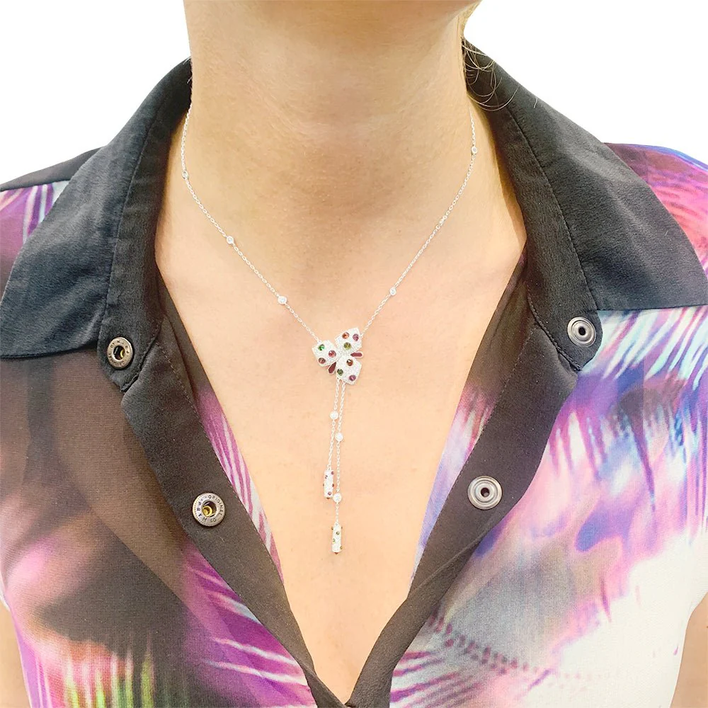 Collier CARTIER "Caresses d'Orchidées" en or blanc et pierres de couleurs - Image 6