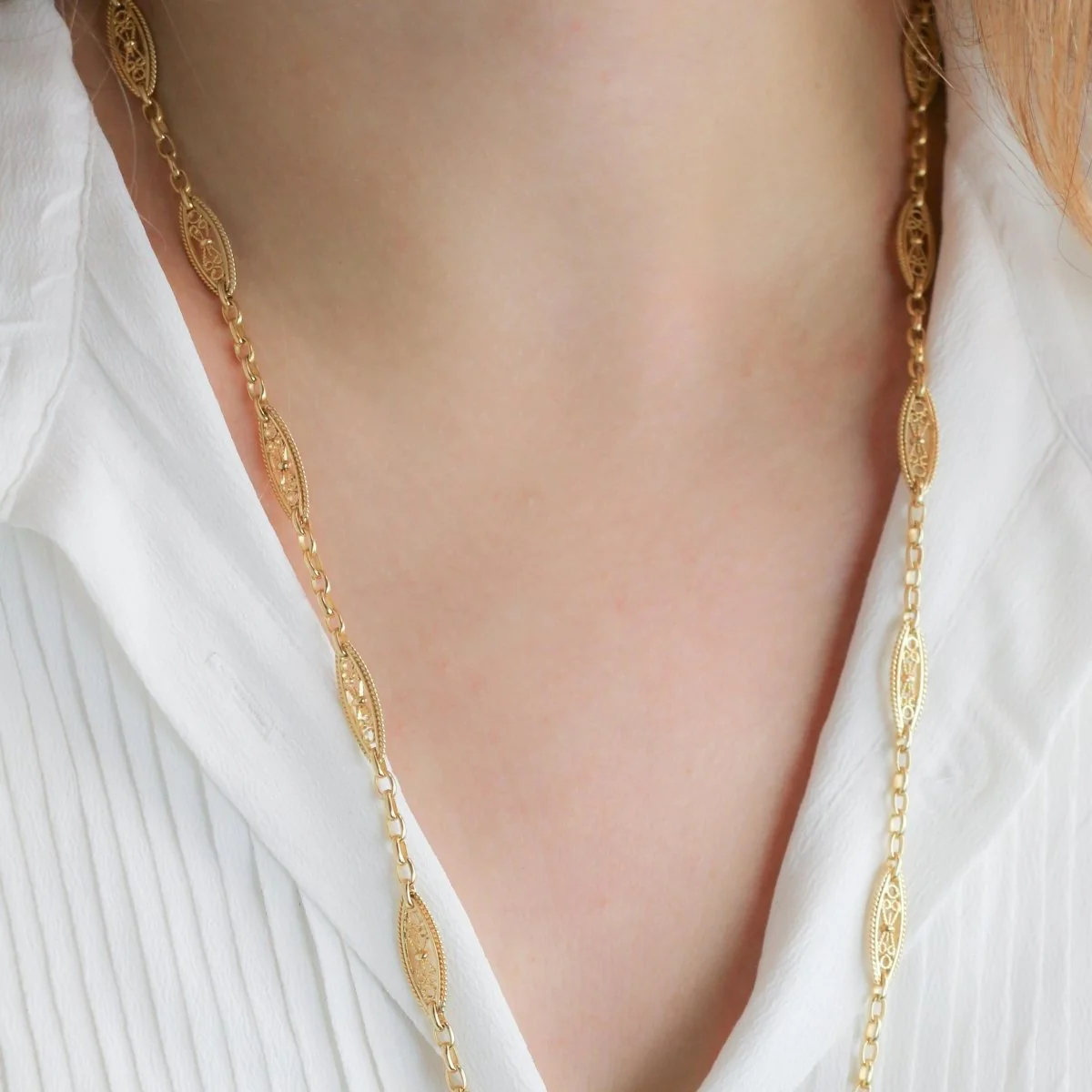 Collier chaine Art Nouveau maille filigrane or jaune - Image 2