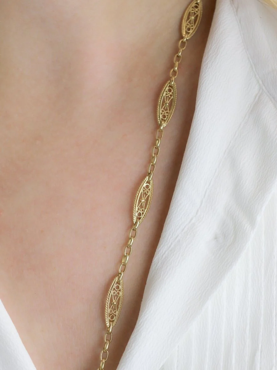 Collier chaine Art Nouveau maille filigrane or jaune - Image 8