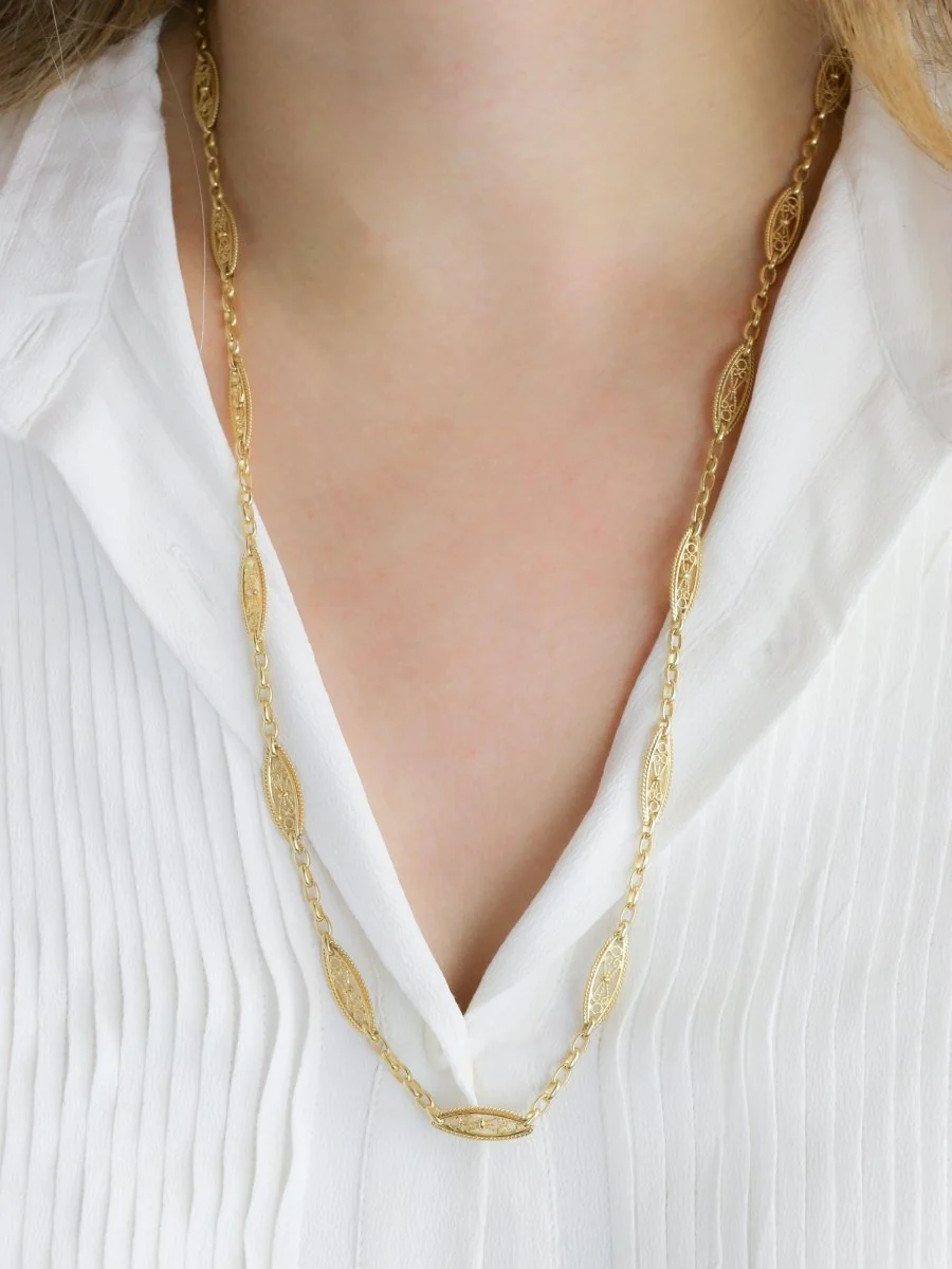 Collier chaine Art Nouveau maille filigrane or jaune - Image 9