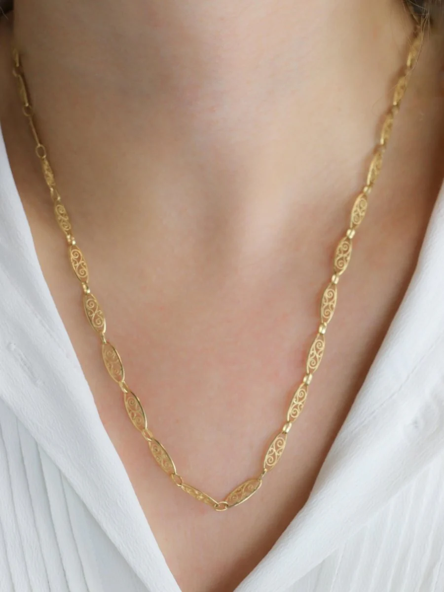 Collier chaine maille filigrane or jaune - Image 2