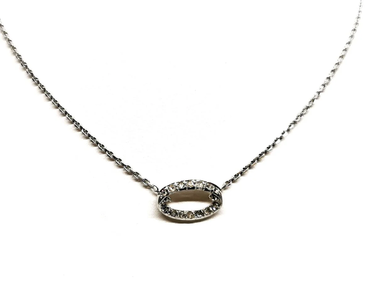 Collier Pendentif oval en or blanc et diamants - Image 2