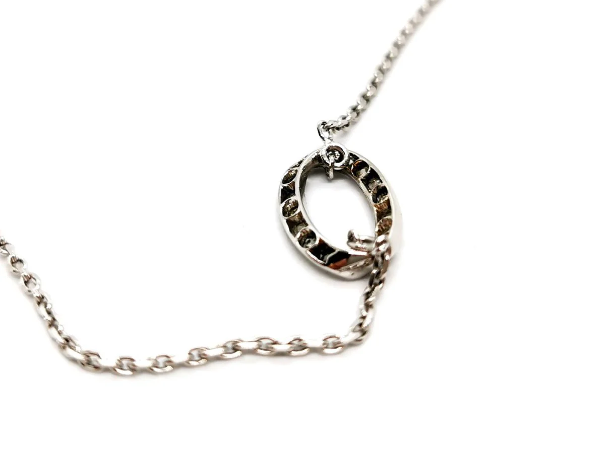 Collier Pendentif oval en or blanc et diamants - Image 5