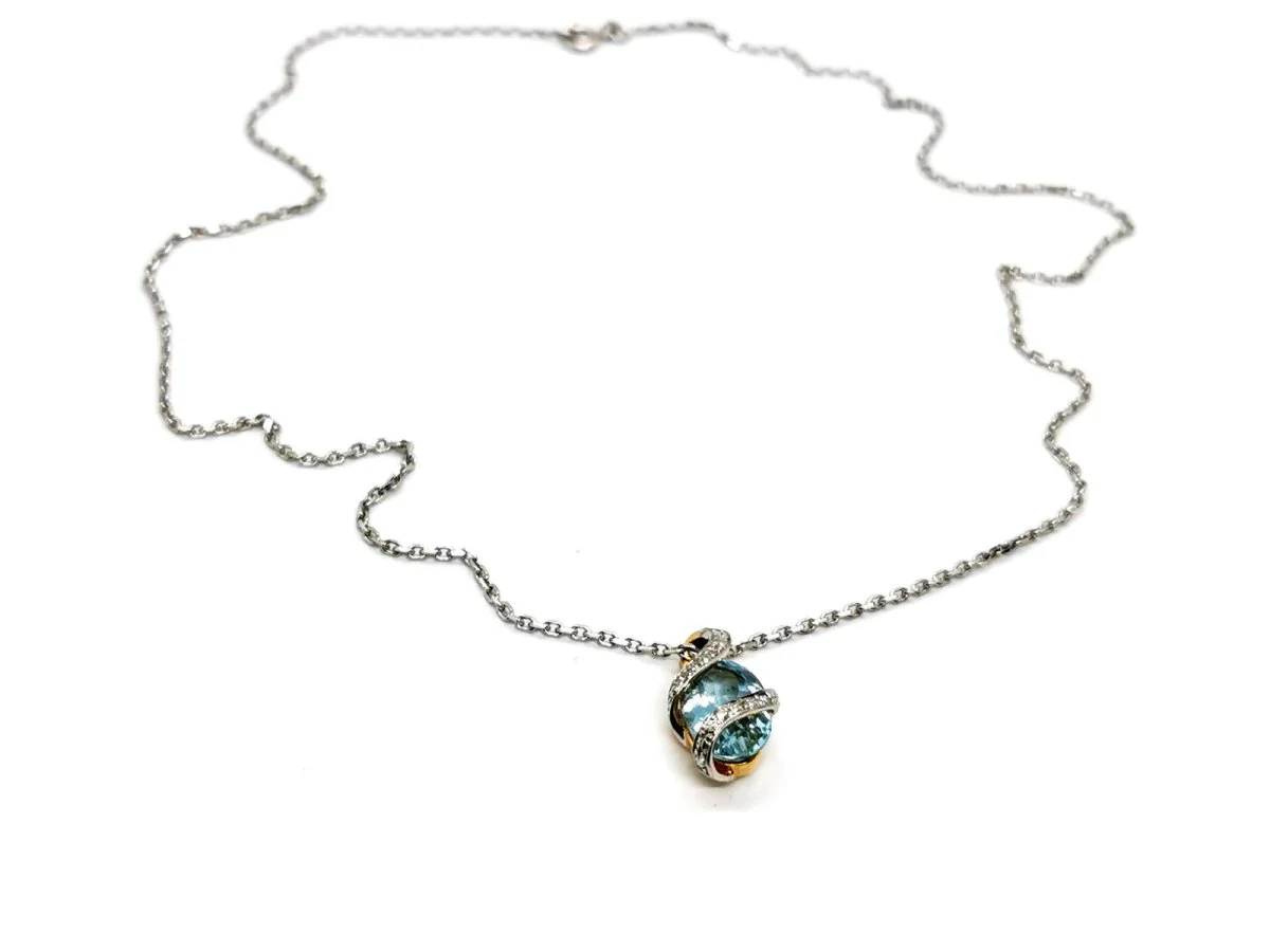 Collier Chaîne + pendentif Or blanc Topaze - Image 3