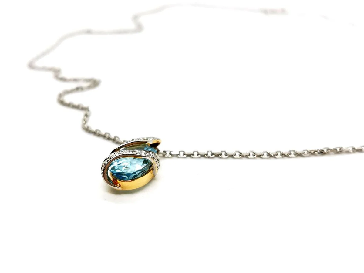 Collier Chaîne + pendentif Or blanc Topaze - Image 5