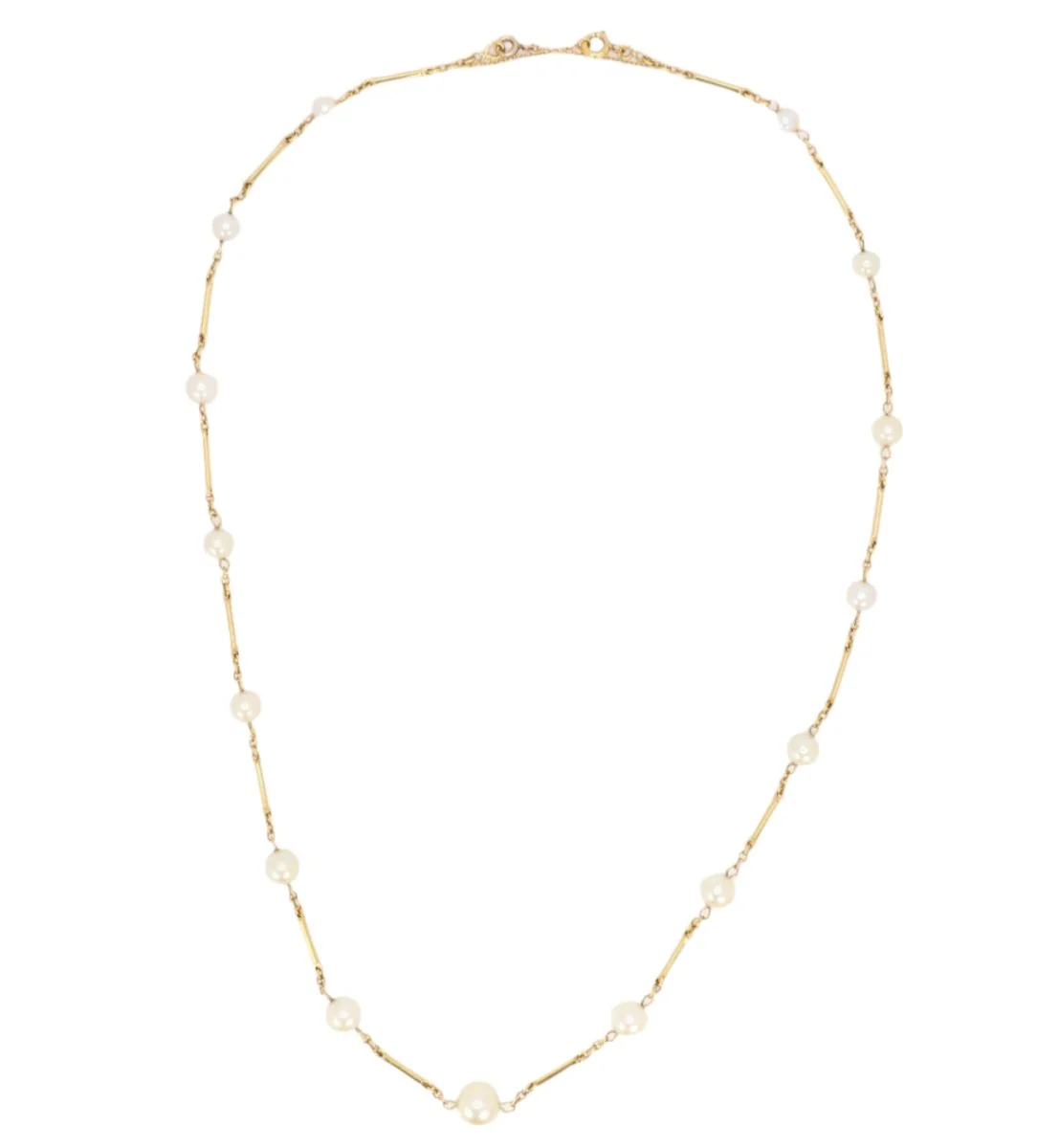 Collier chaine vintage batons or jaune perles - Image 4