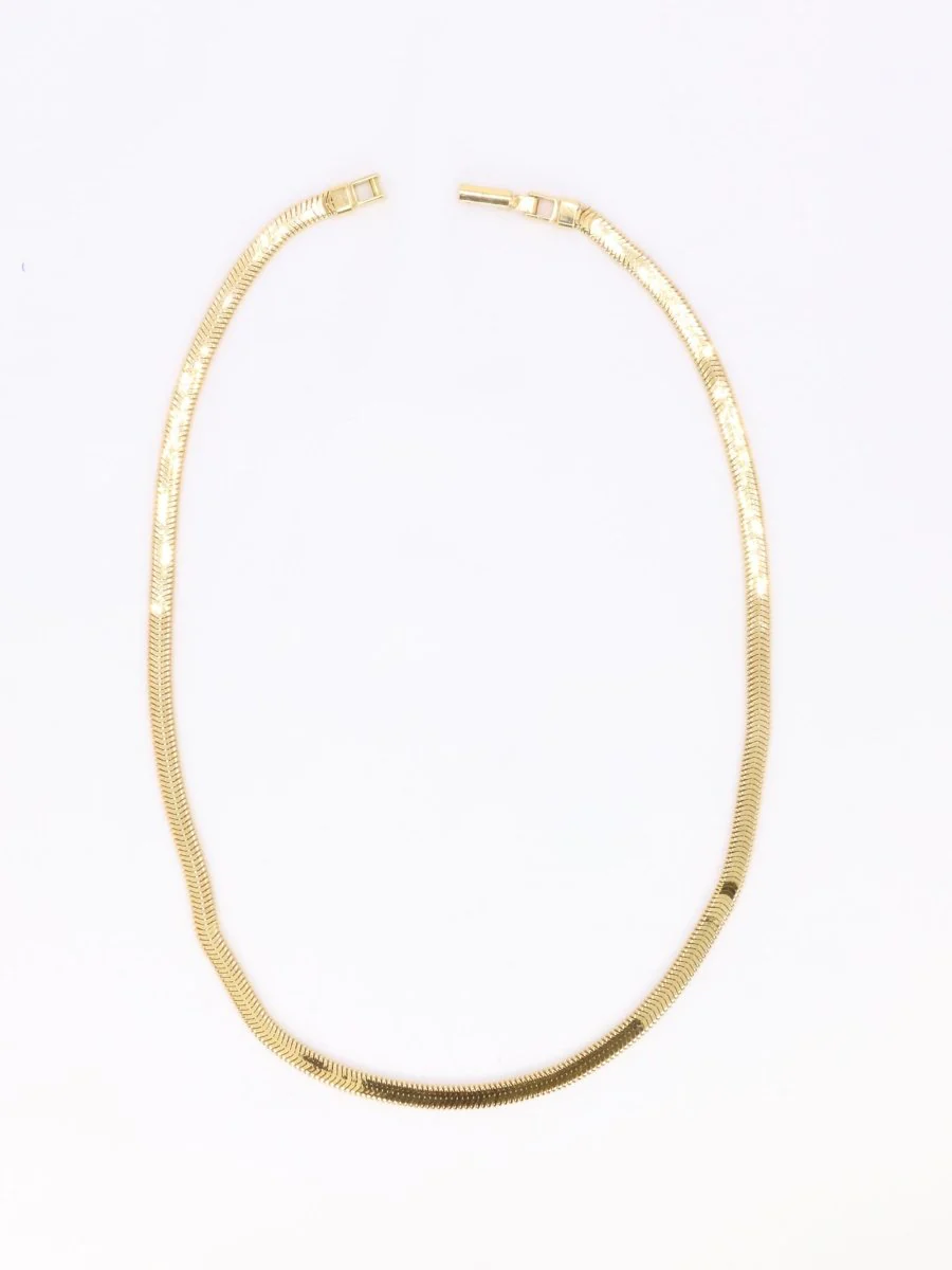 Collier chaine vintage or jaune maille plate - Image 10