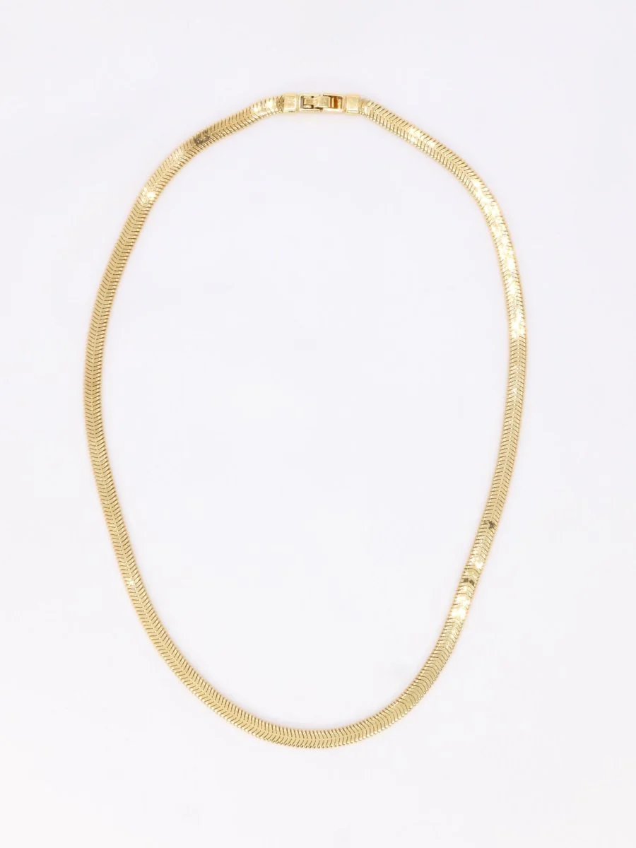 Collier chaine vintage or jaune maille plate - Image 3