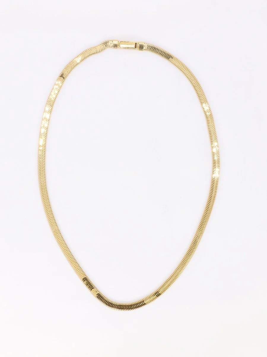 Collier chaine vintage or jaune maille plate - Image 4