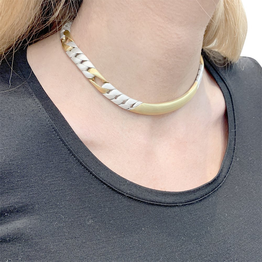 Collier Chaumet, "Gourmette", or jaune, argent. - Image 6