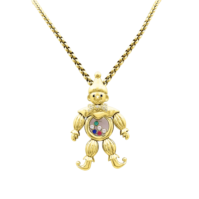 Collier Pendentif CHOPARD "Happy Clown" en or jaune, saphir, émeraude, rubis et diamants
