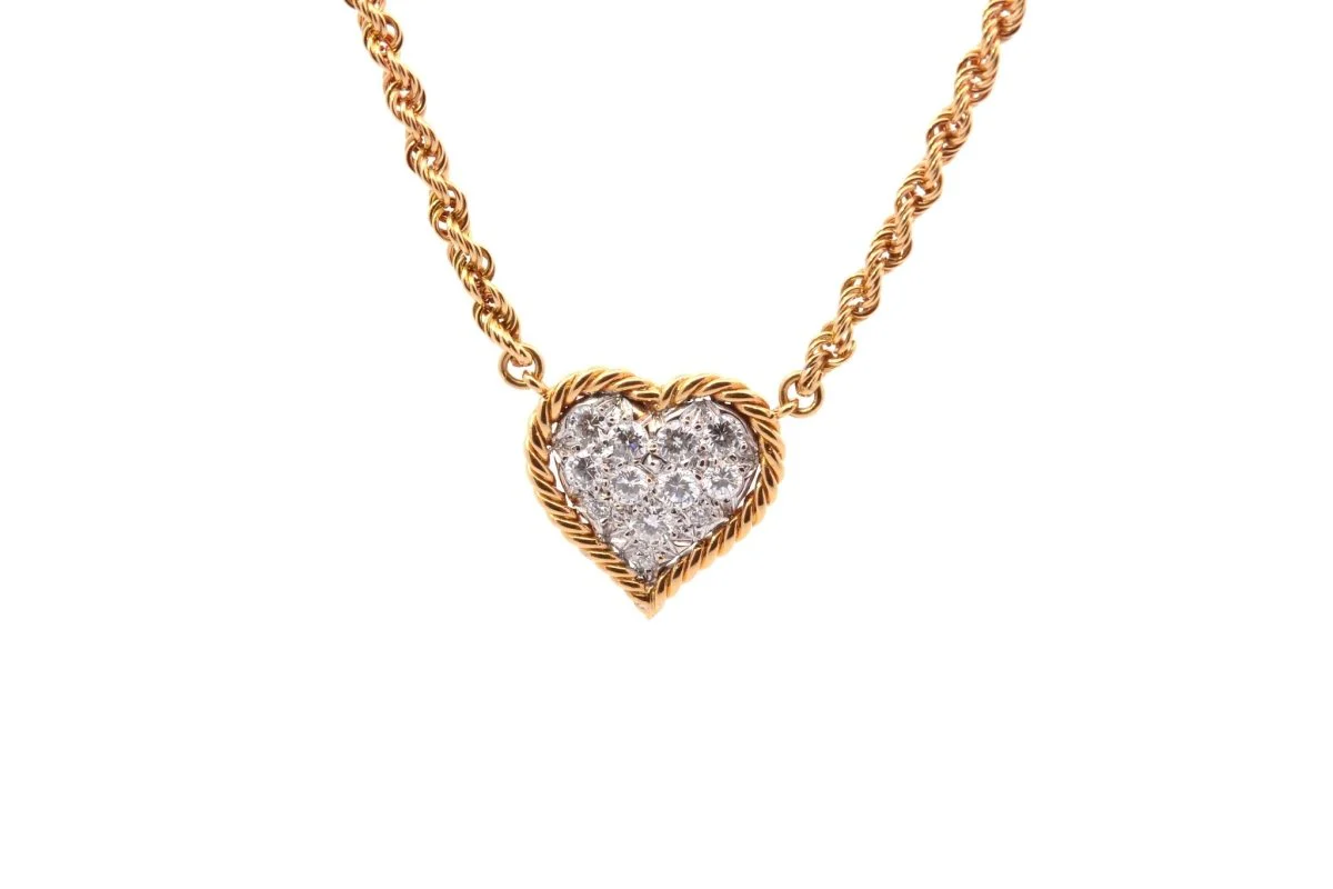 Collier cœur en or jaune, platine et diamants - Image 2