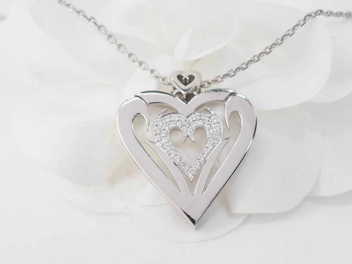 Collier coeur en or blanc et diamants - Image 5