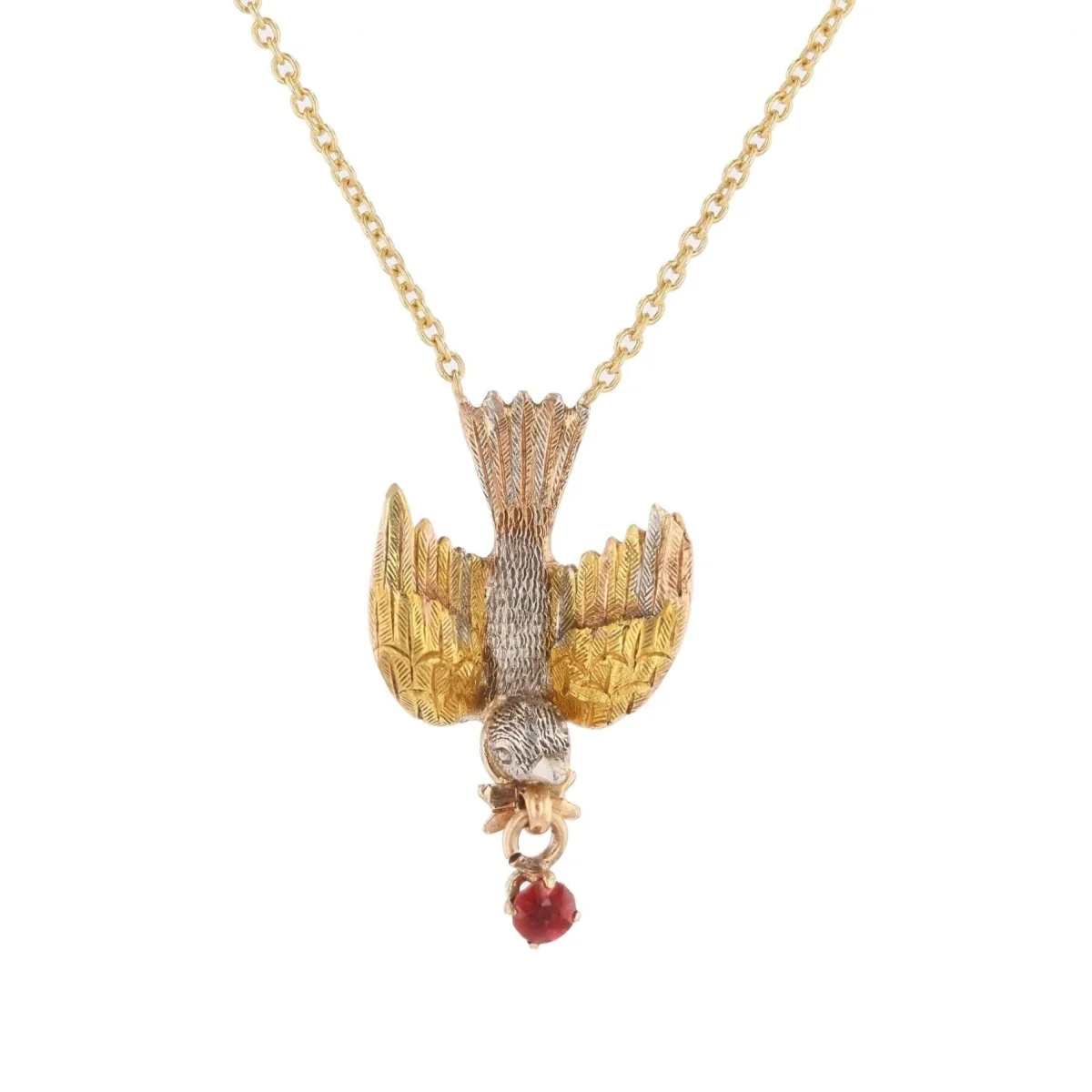 Collier Pendentif en or jaune, or rose, argent et grenat