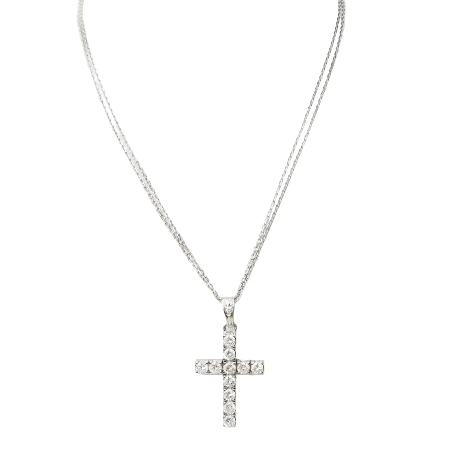 collier croix vintage en or blanc et diamants