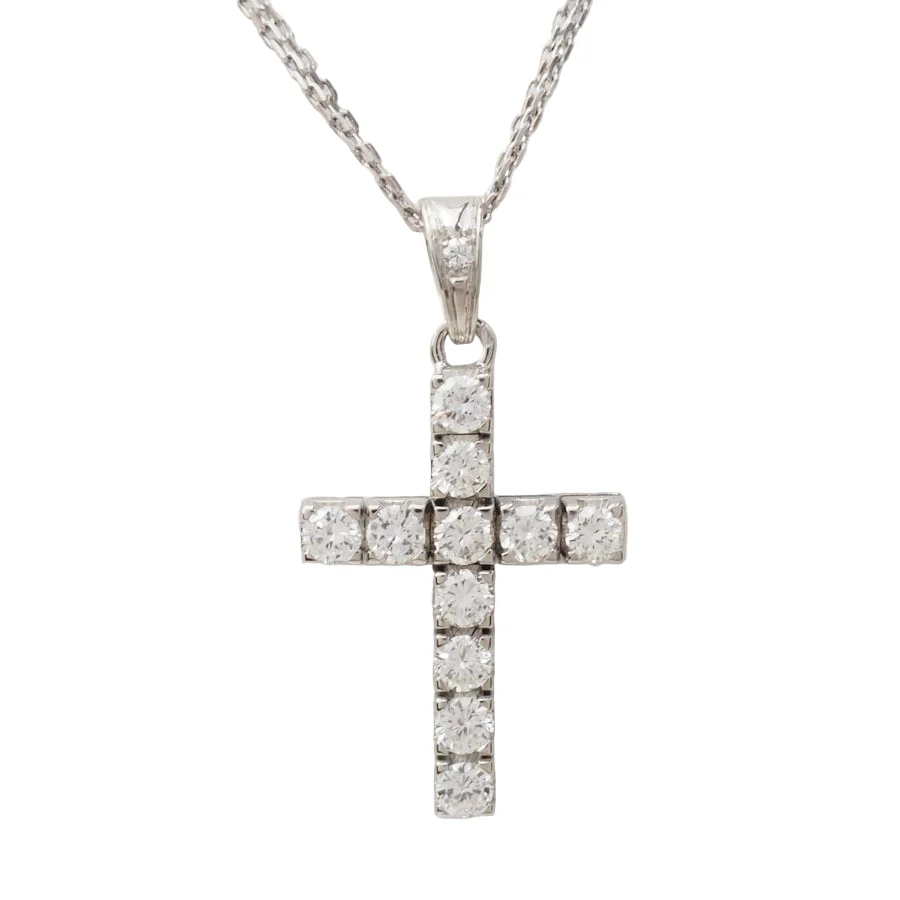 collier croix vintage en or blanc et diamants - Image 2