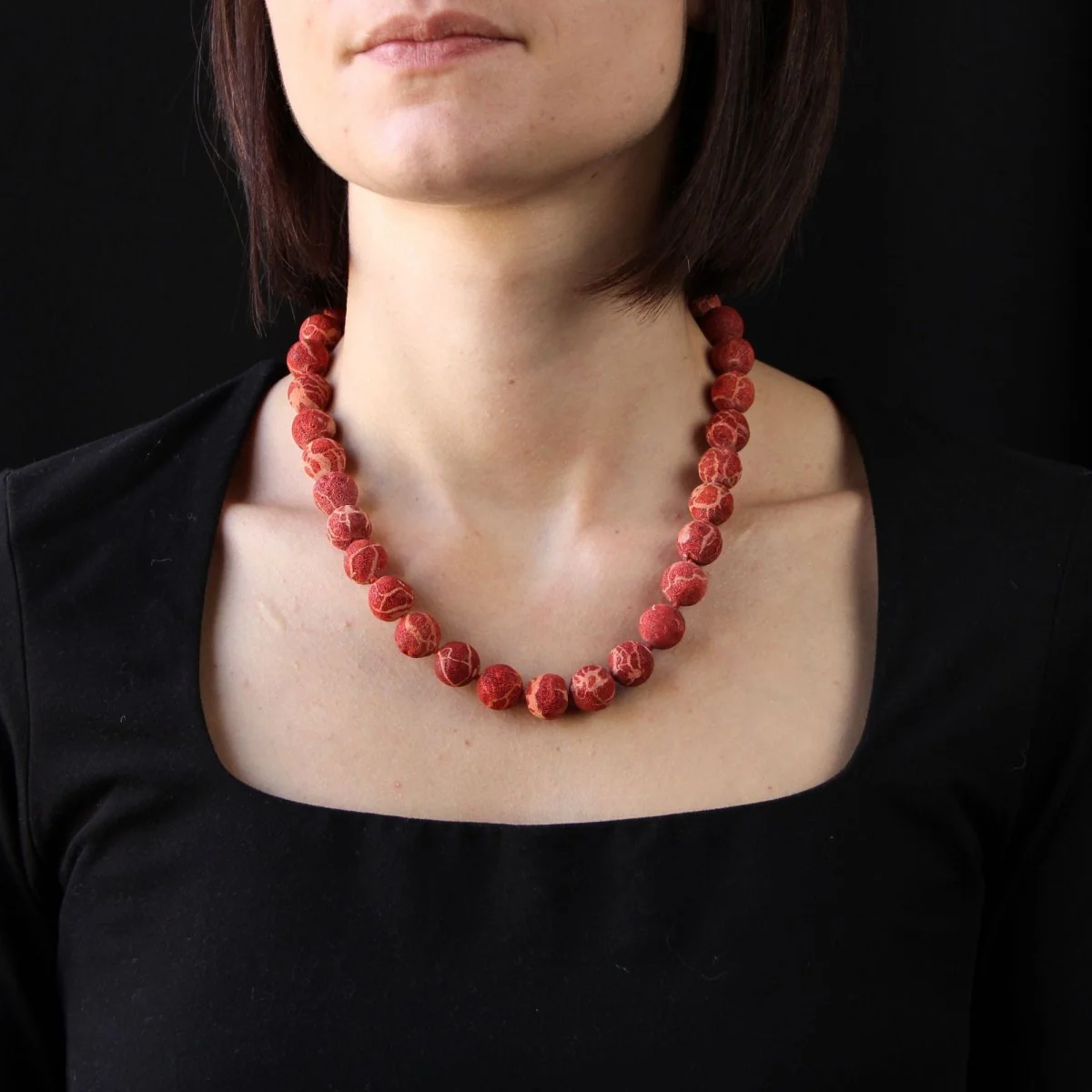 Collier Perles en or jaune et corail - Image 2