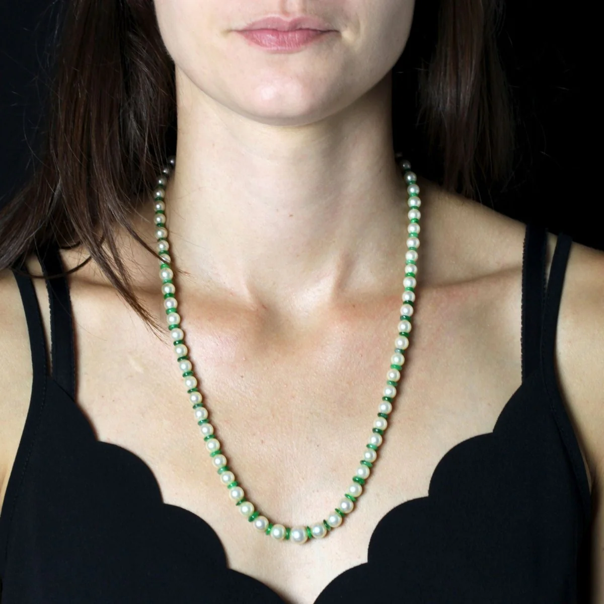 Collier Perles en or blanc et jade - Image 2
