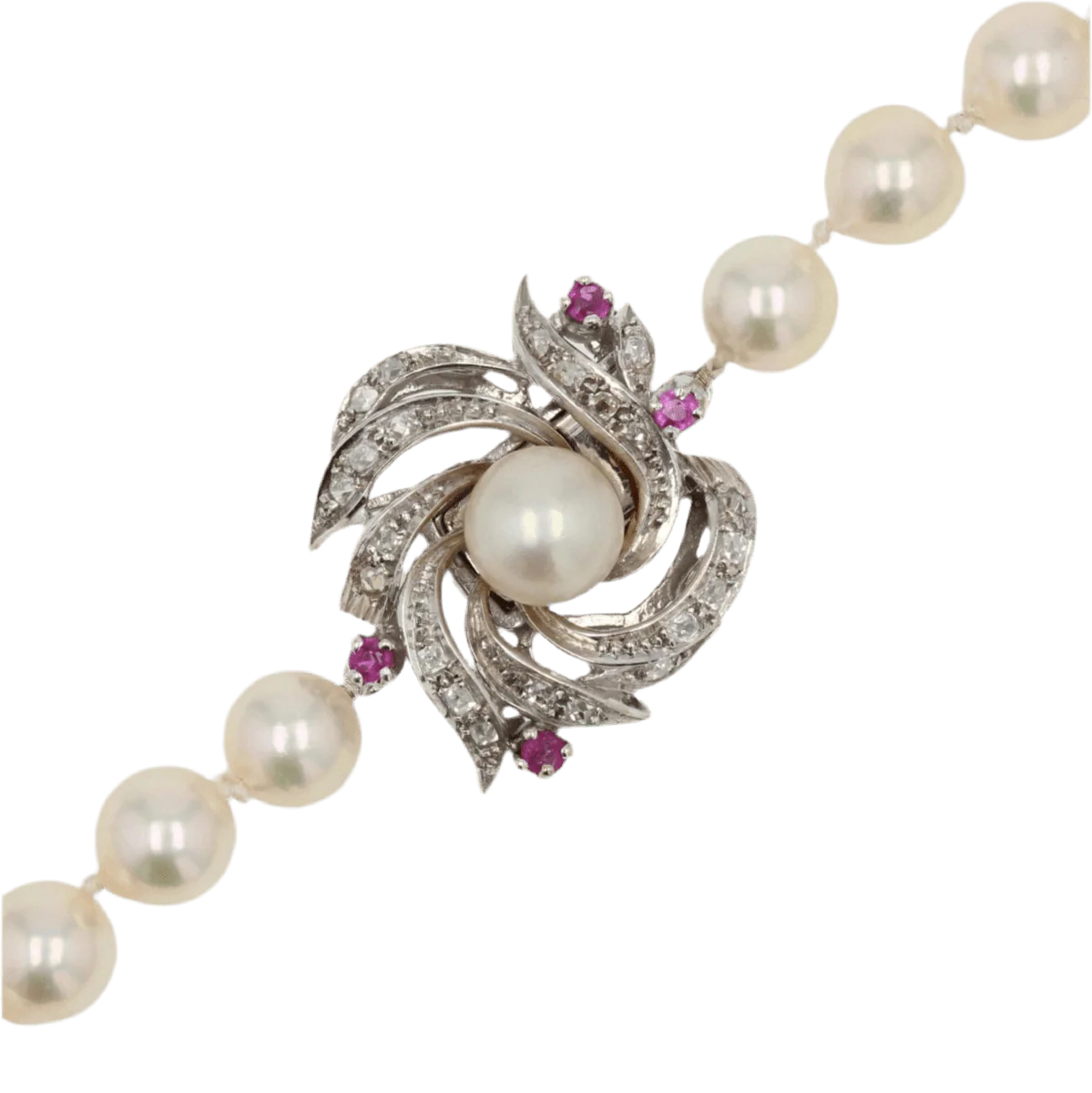 Collier Perles en or blanc, rubis et diamants - Image 5