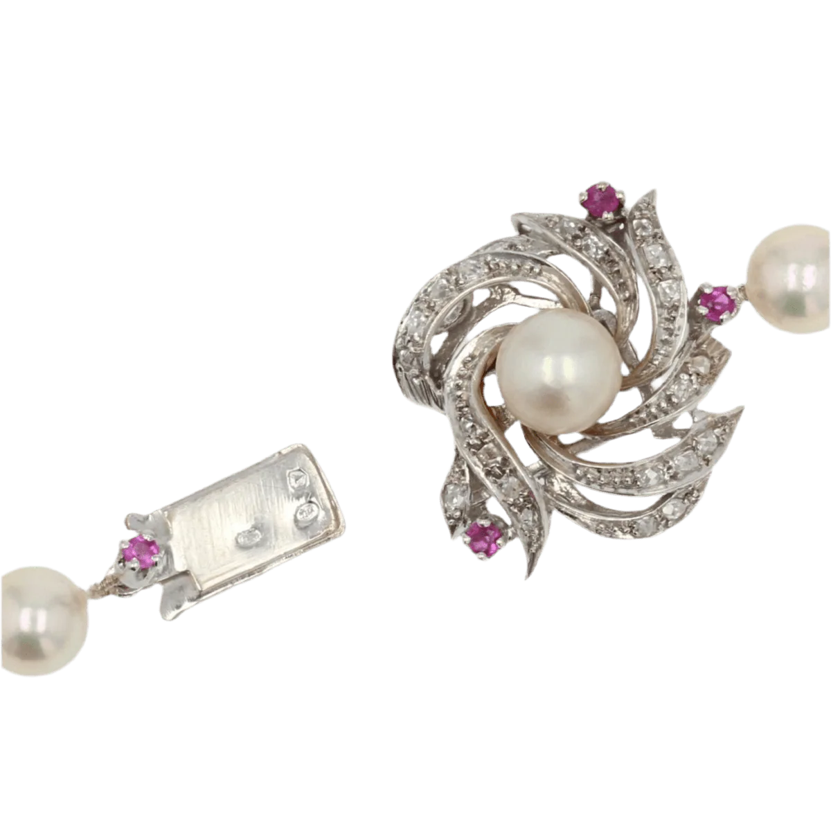 Collier Perles en or blanc, rubis et diamants - Image 6