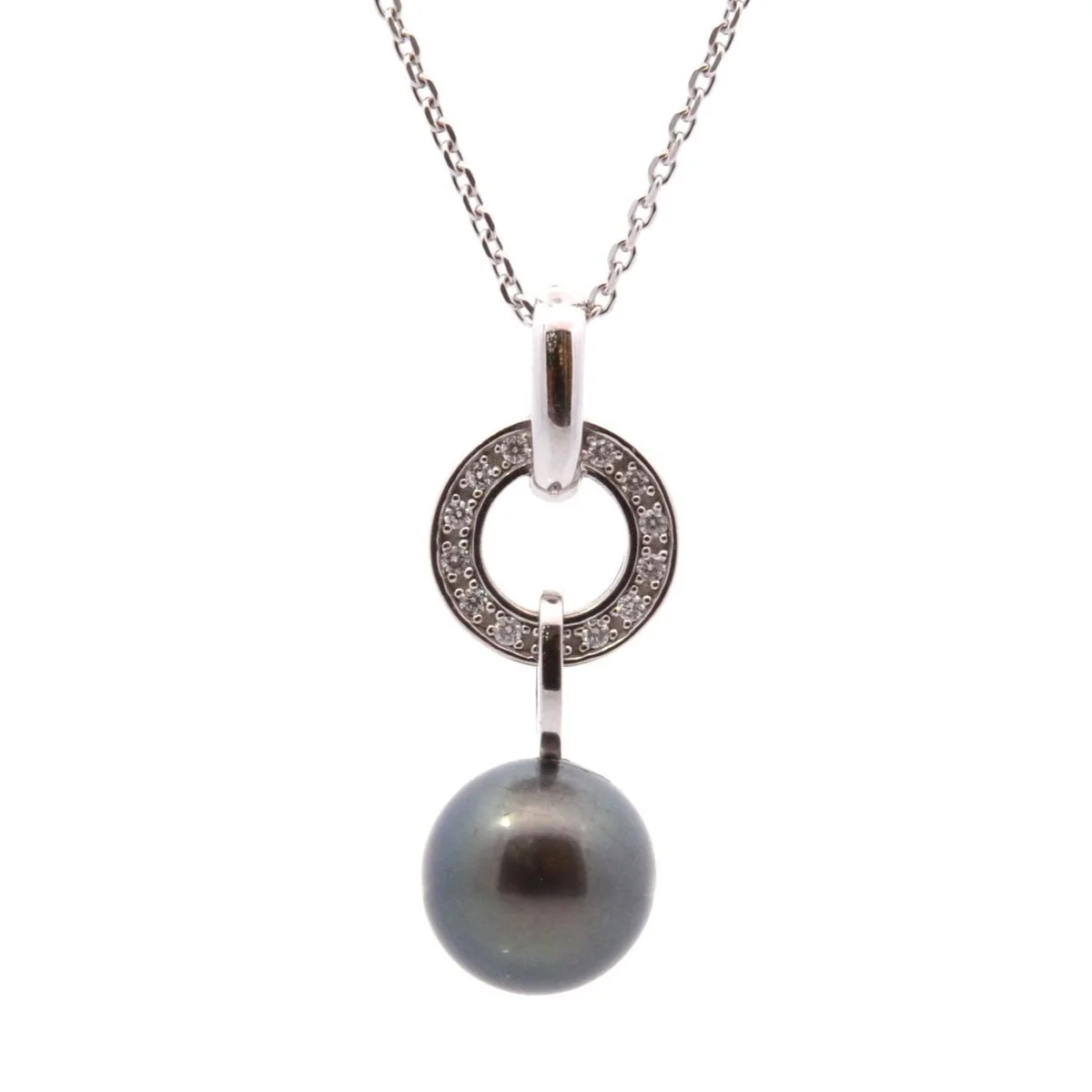 Collier Pendentif en or blanc, perle et diamants
