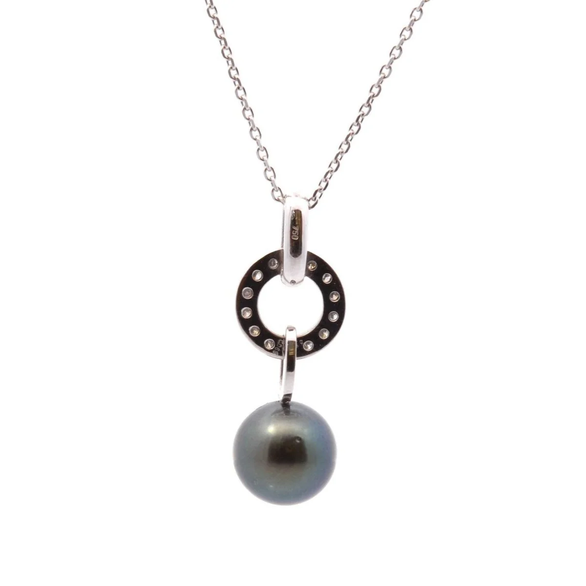 Collier Pendentif en or blanc, perle et diamants - Image 2