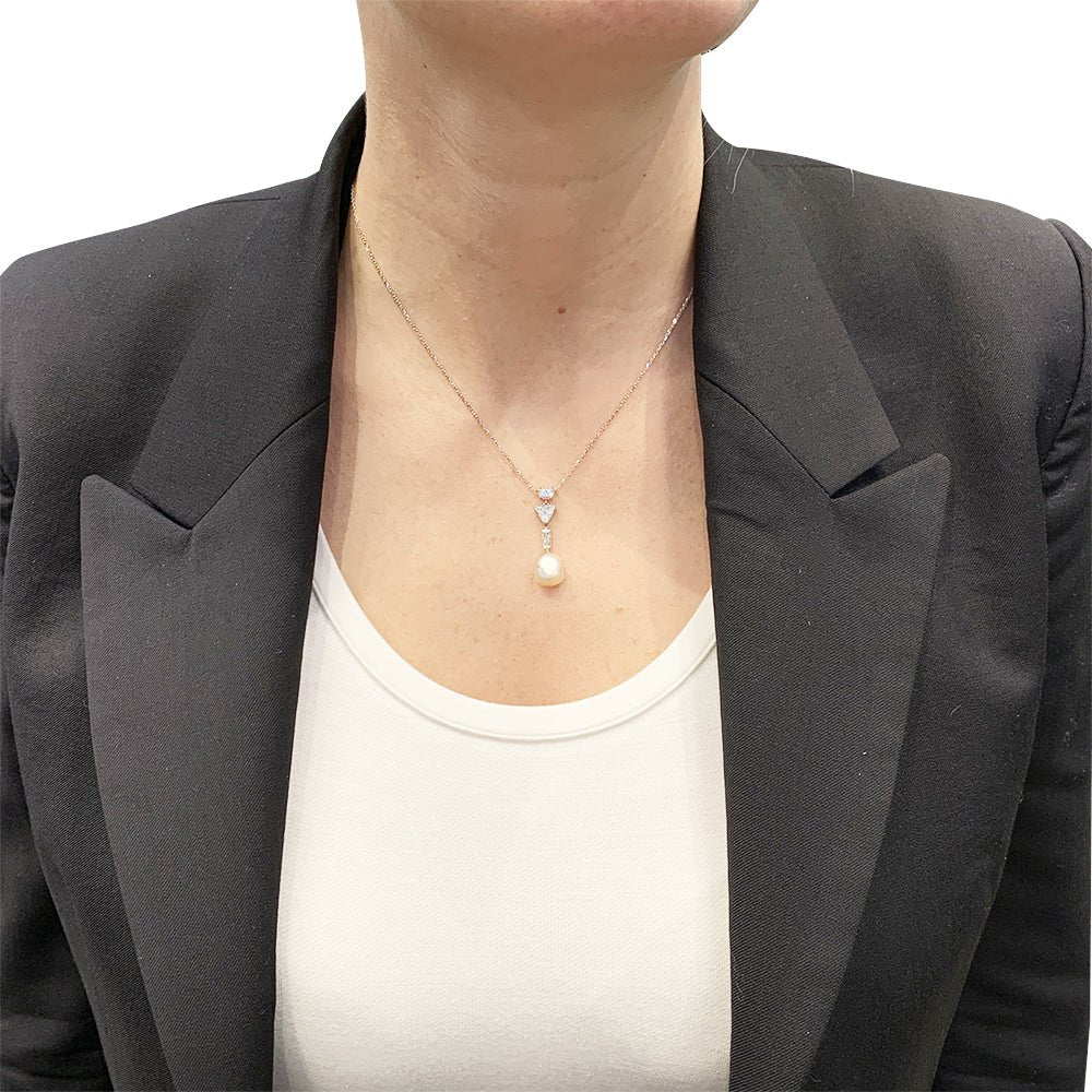 Collier diamants et perle fine, or blanc - Image 8