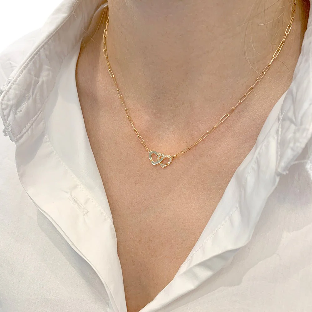 Collier DINH VAN "Double Coeur" en or rose et diamants - Image 5