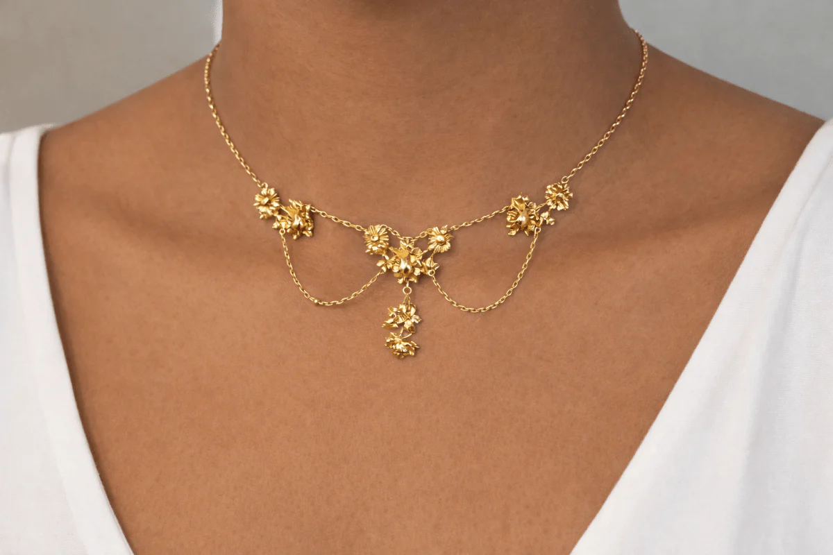 Collier Draperie en or jaune et perles - Image 2