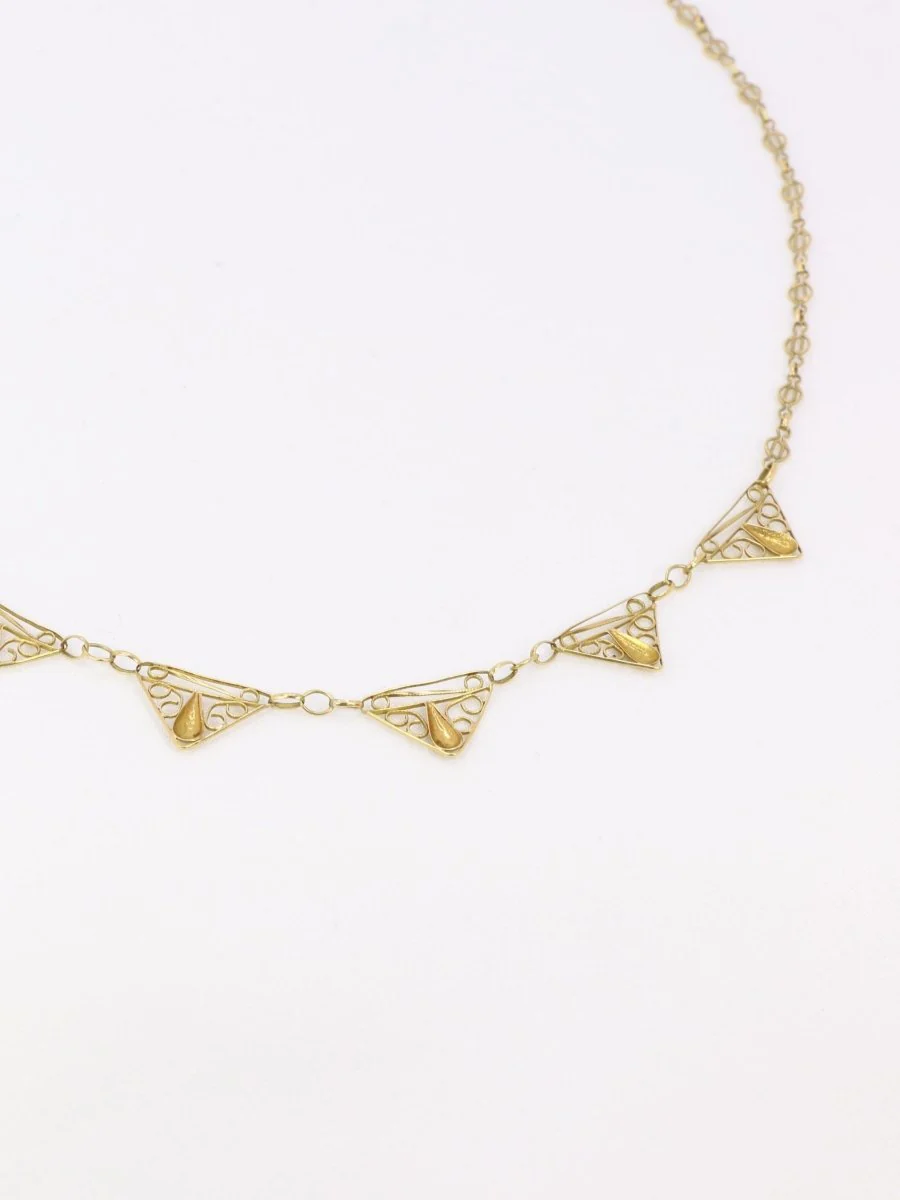 Collier draperie Art Nouveau or jaune filigrane - Image 5