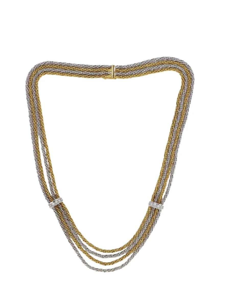 Collier Draperie quatre rangs en or jaune, or blanc et diamants