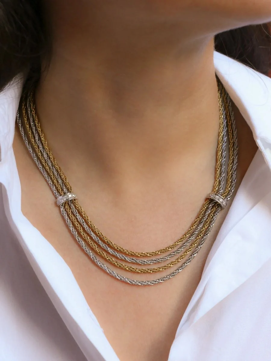 Collier Draperie quatre rangs en or jaune, or blanc et diamants - Image 2