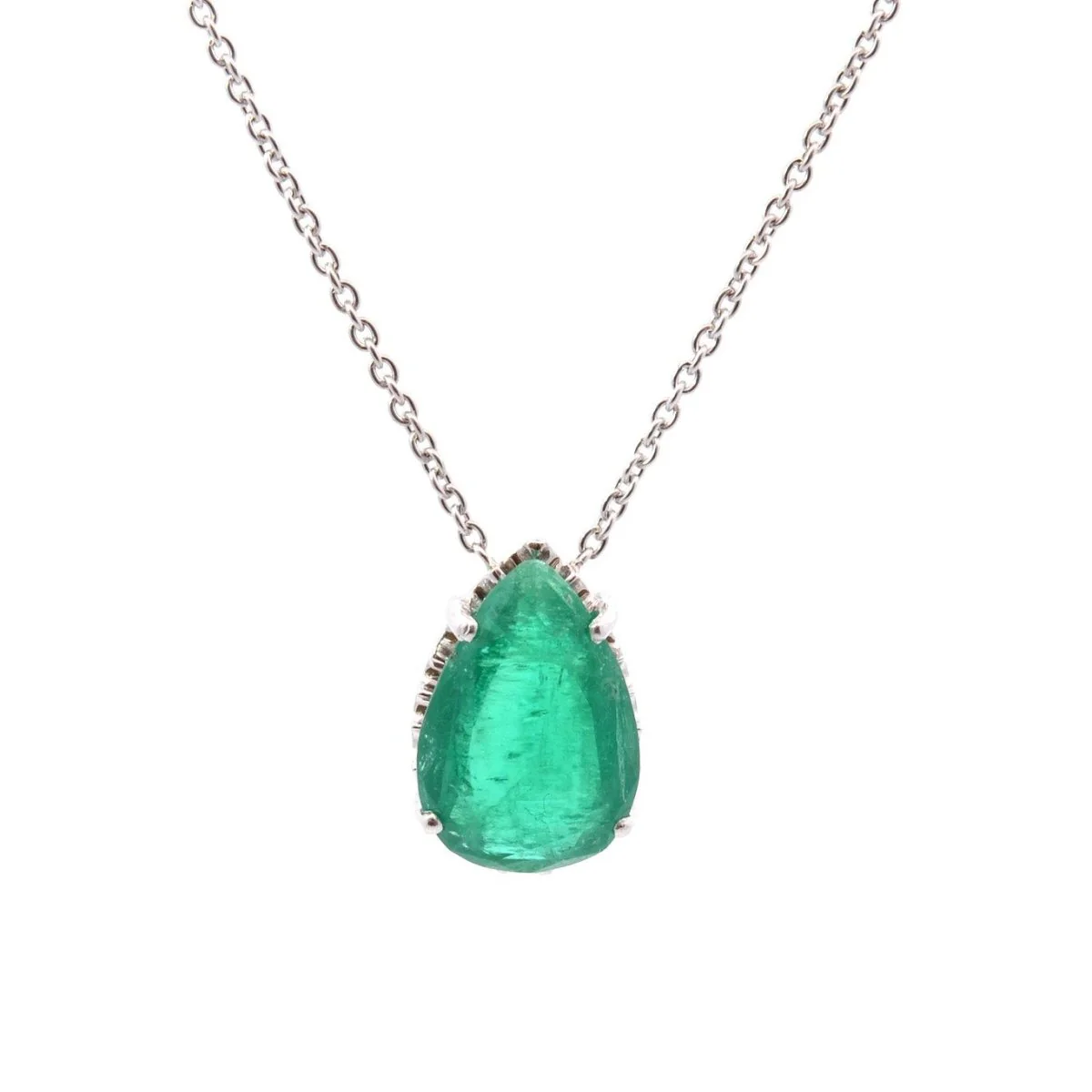 Collier Pendentif en or blanc, platine et émeraude