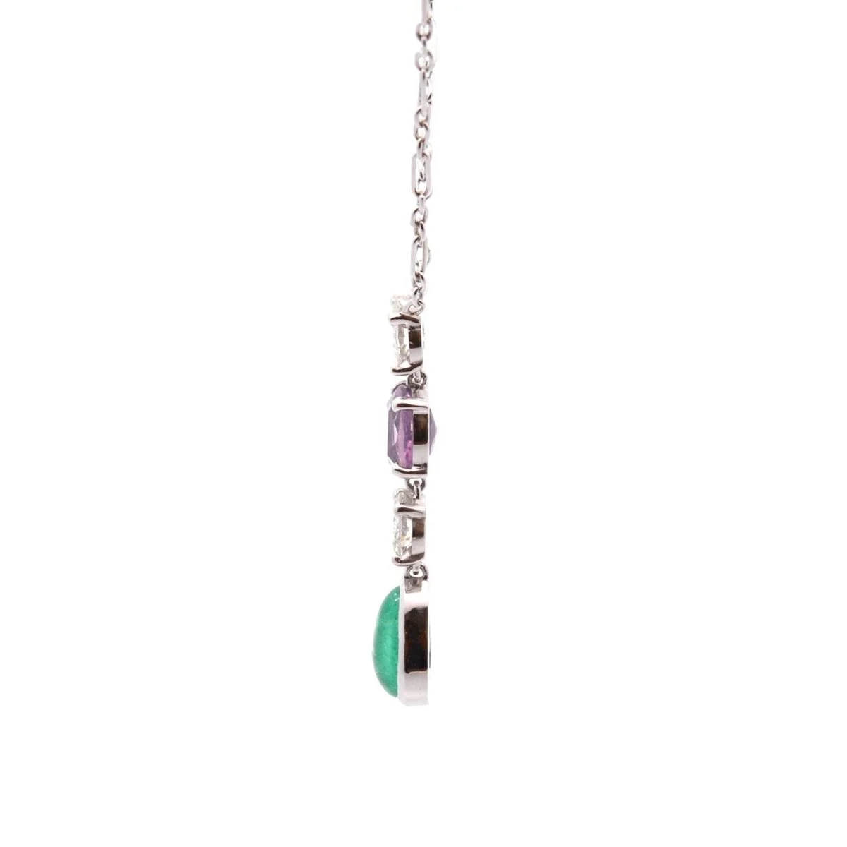Collier Pendentif en or blanc, émeraude, saphir et diamants - Image 3