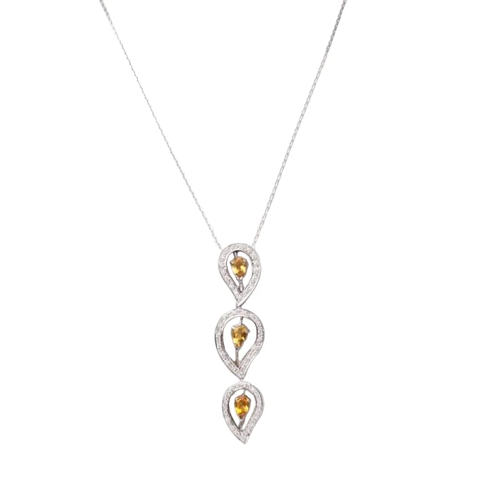 Collier en or blanc, citrine et diamants