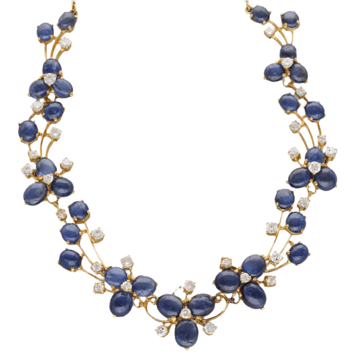 Collier Ras de Cou en or jaune, saphirs et diamants