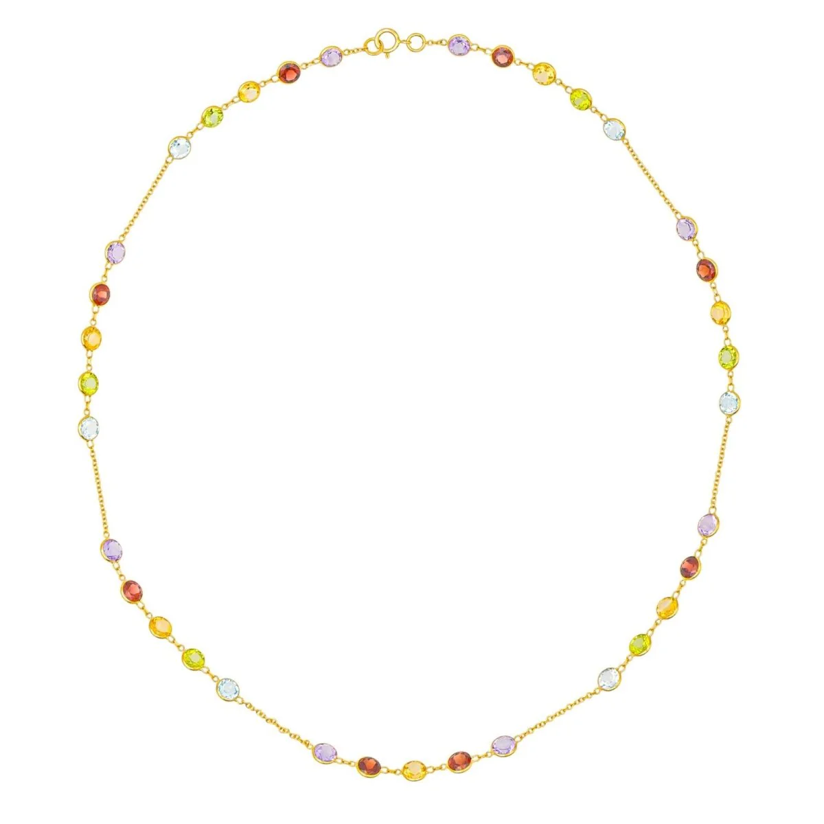 Collier en or jaune, améthystes, grenats, citrines, topazes et péridots
