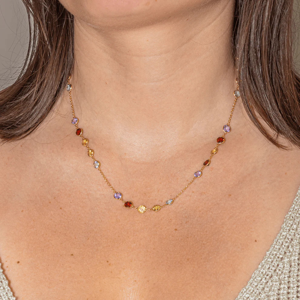Collier en or jaune, améthystes, grenats, citrines, topazes et péridots - Image 2