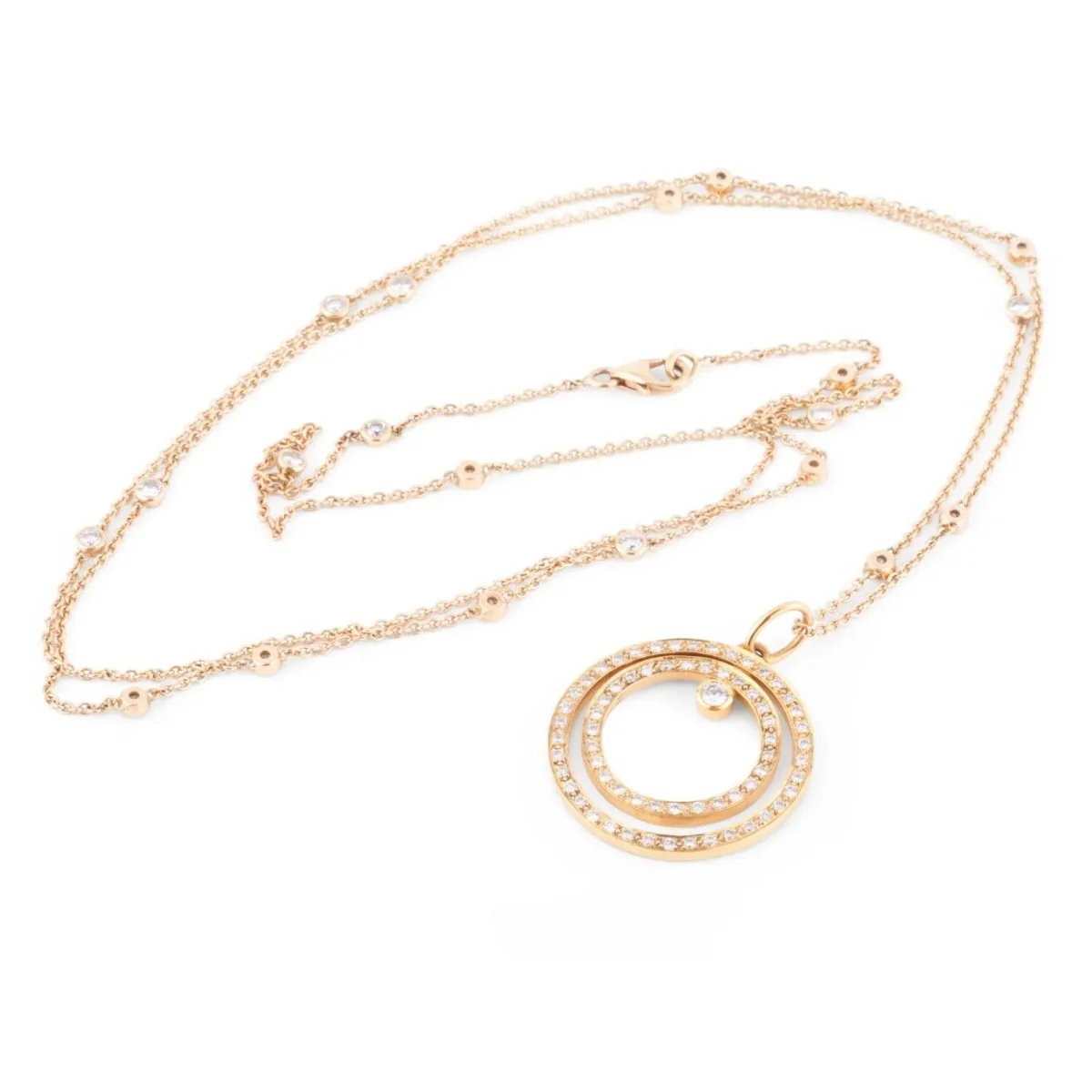 Collier en or jaune motif en diamant sur longue chaine alternée de diamant - Image 2