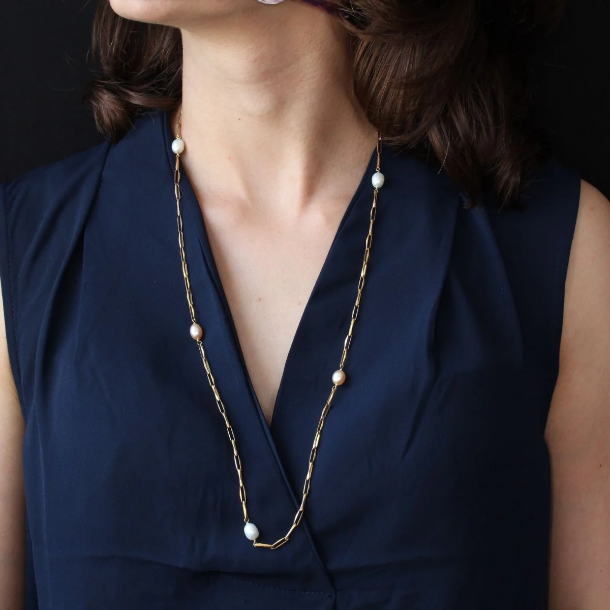 Collier Maille en or rose et perles - Image 2