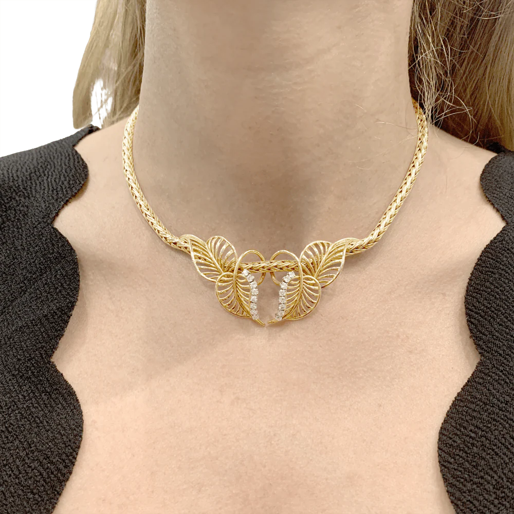 Collier Draperie ANDRÉ COL "Feuillages" en or jaune et diamants - Image 2