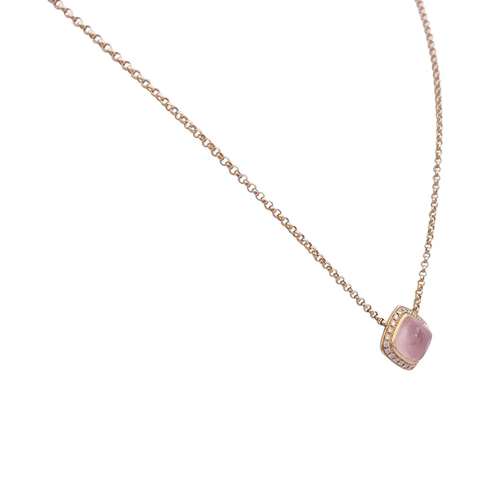 Collier FRED "Pain de sucre" en or rose, quartz rose et diamants - Image 3