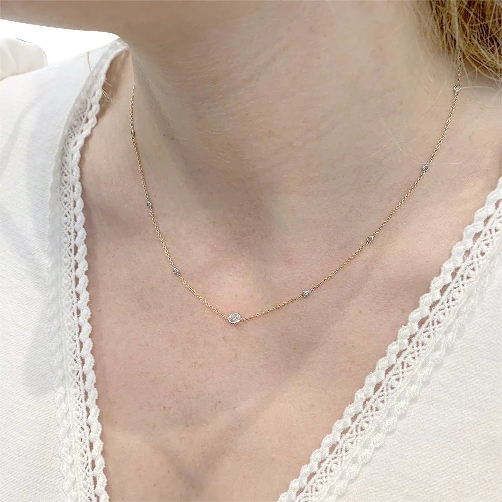 Collier gouttière en or rose et blanc, diamants. - Image 3