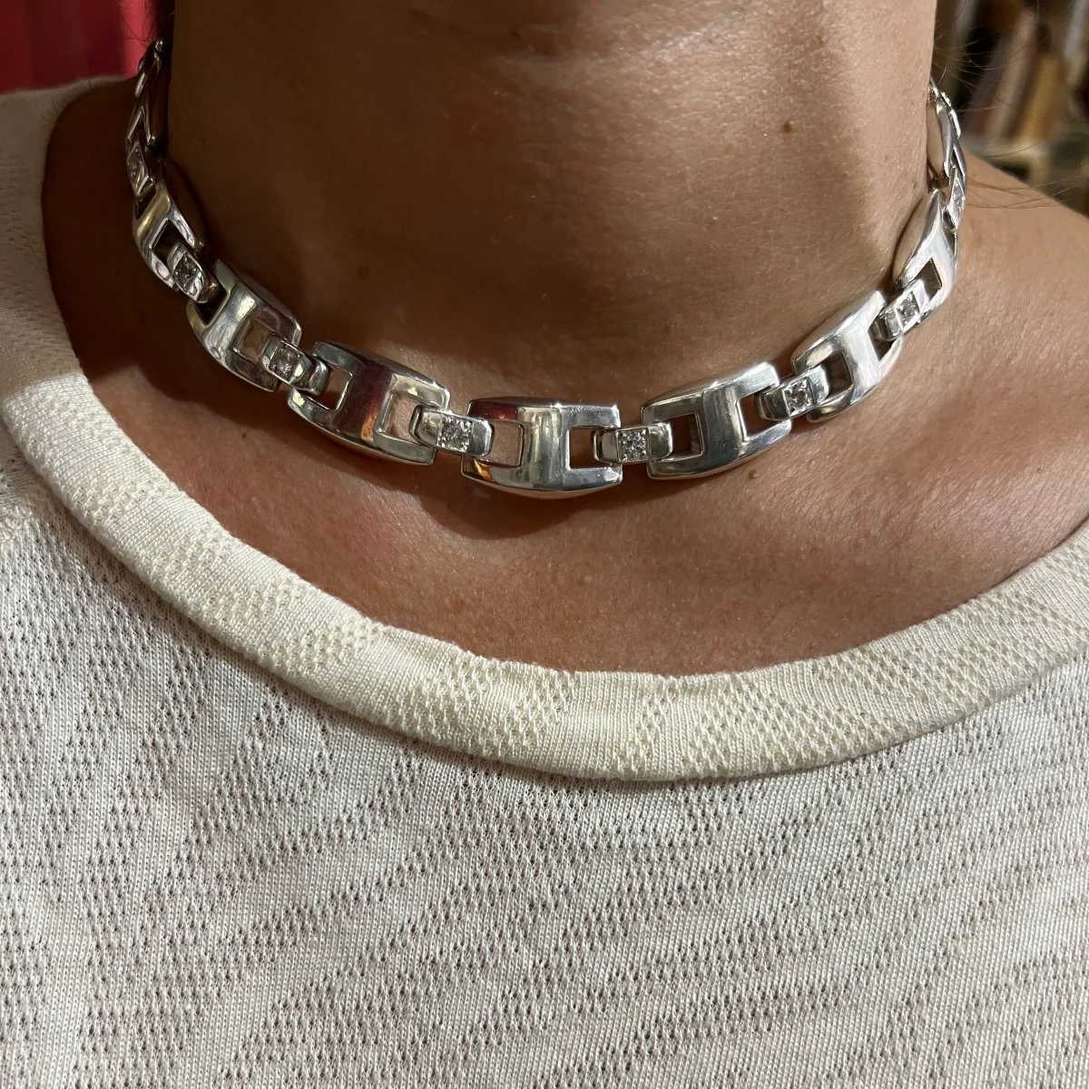 Collier HERMÈS "Cassiopée" en argent et saphirs blancs - Image 2