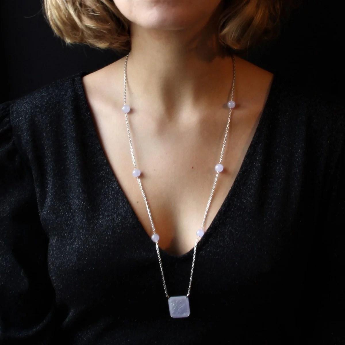 Collier Maille en or blanc et jade - Image 2